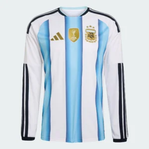 Long sleeve Argentina 2026 World Cup home soccer jersey front view.