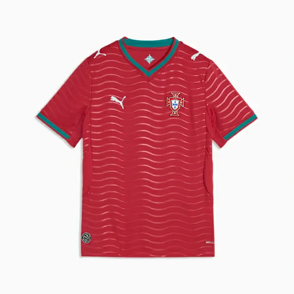 Front view of Portugal 2026 World Cup kids soccer kit with jersey and shorts.