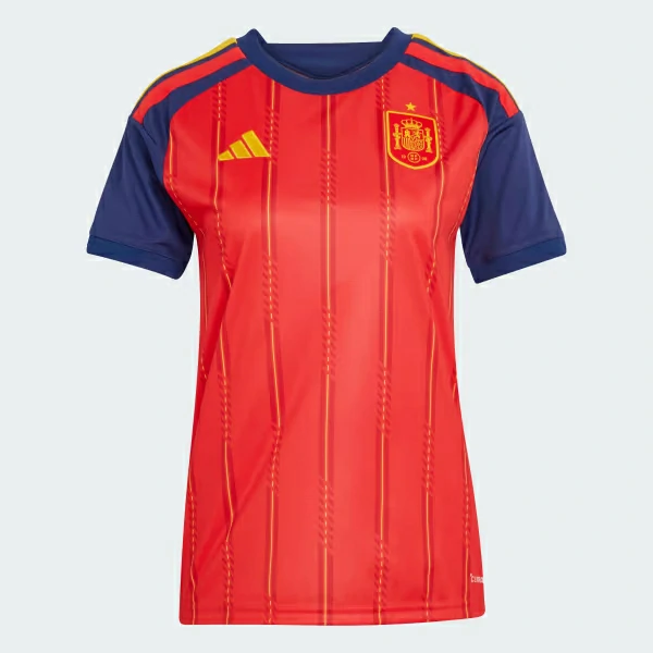 Front view of women's Spain home football shirt 2026 fan version.