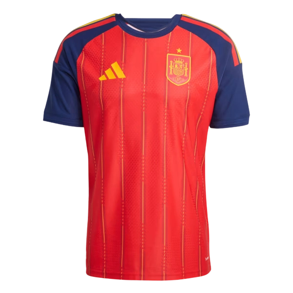 Front view of authentic Spain 2026 World Cup home soccer jersey player version with slim fit