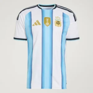 Front view of authentic Argentina 2026 World Cup home soccer jersey player version with slim fit design.