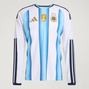 Long sleeve Argentina 2026 World Cup home soccer jersey front view.