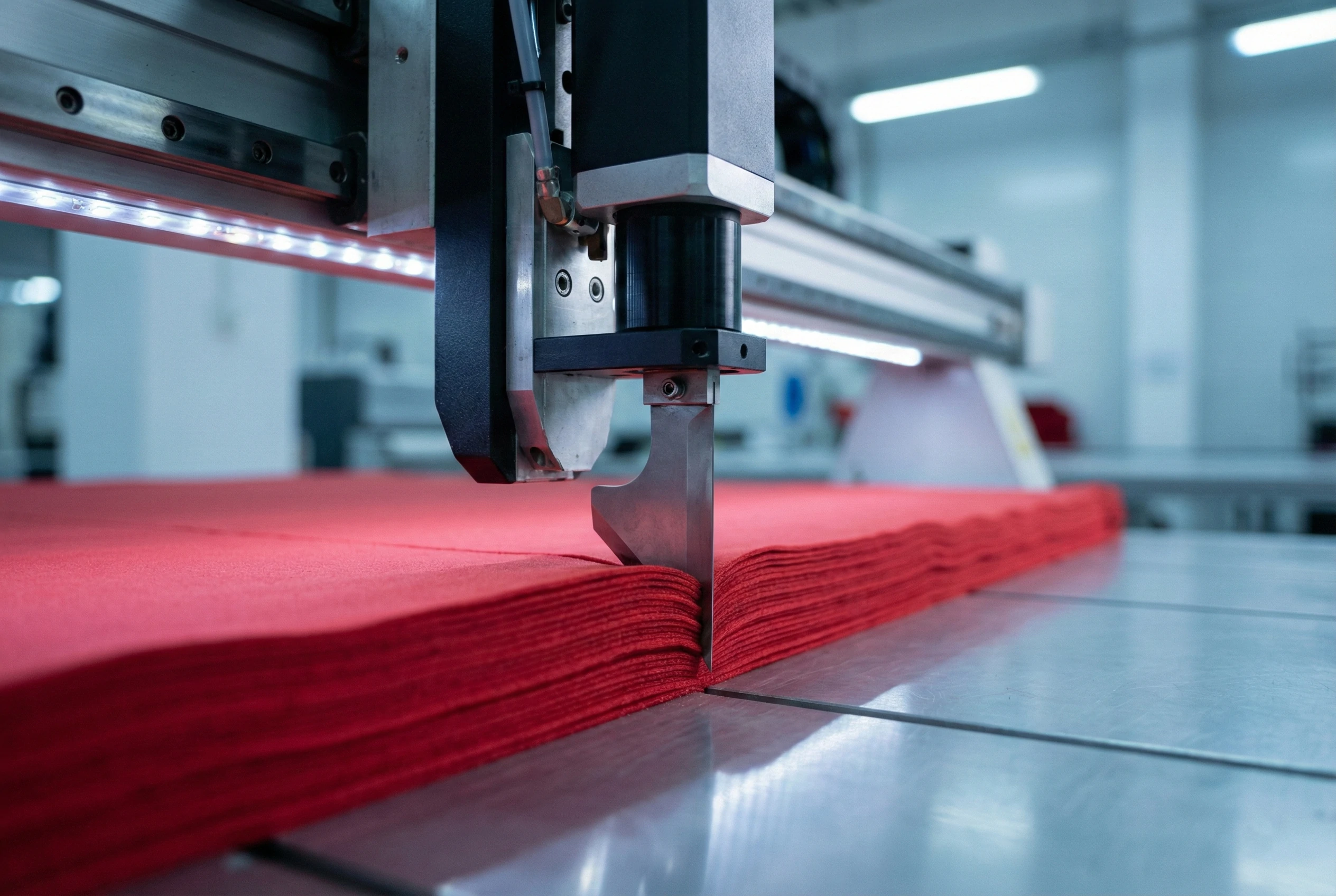 Automated laser fabric cutting machine for precision football jersey manufacturing.