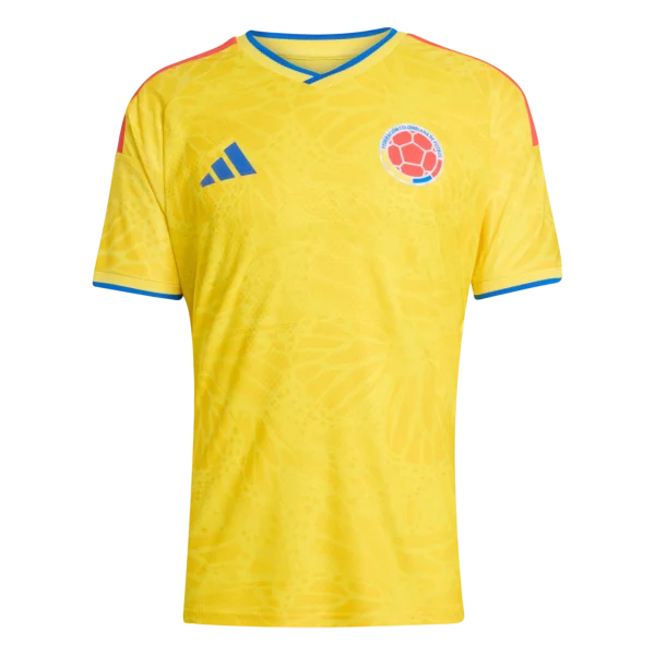 Front view of authentic Colombia 2026 World Cup home soccer jersey player version with slim fit